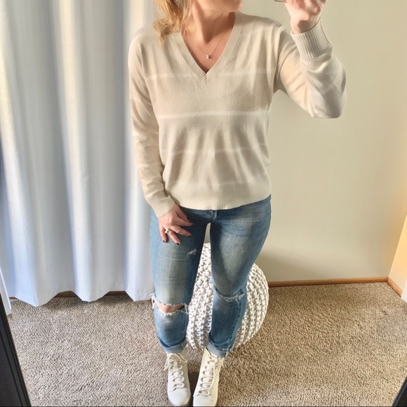 | loft • bridgette neutral stripe sweater • small | - Picture 6 of 7